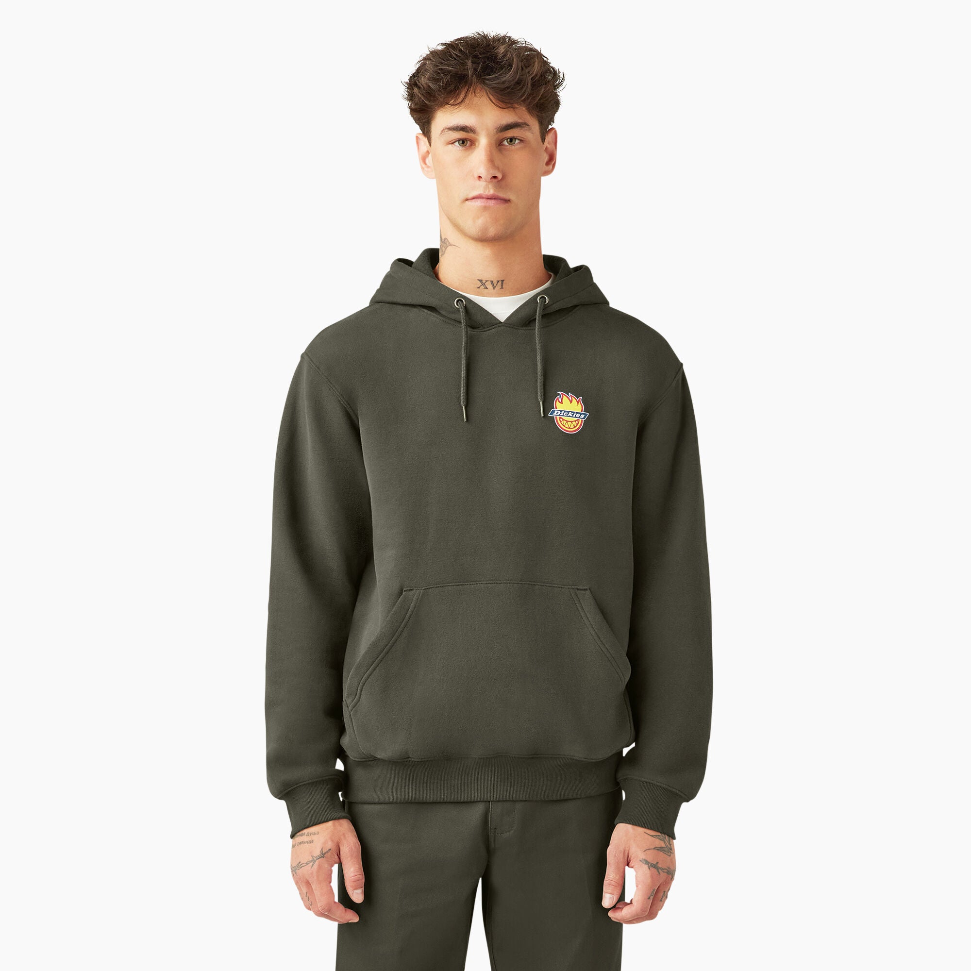 Dickies X Spitfire Pullover Hoodie Olive Green Milo Snow and Skate